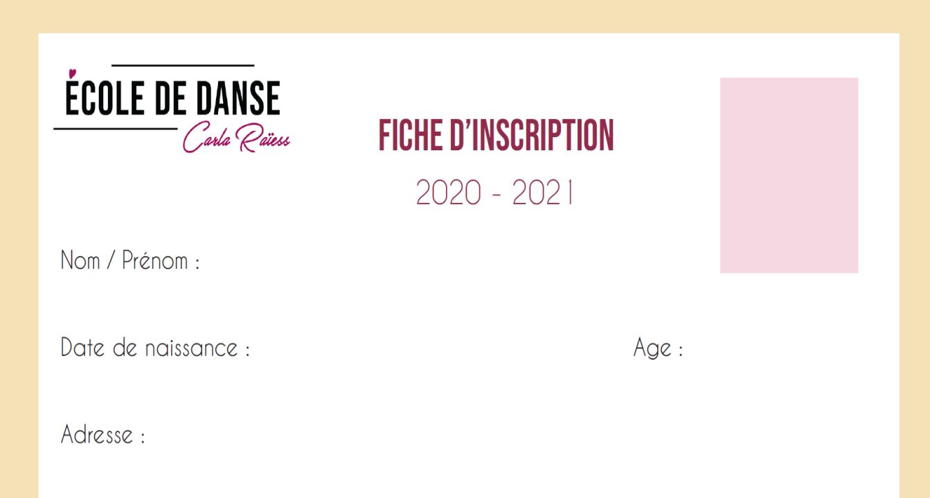 fiche d'inscription ecole de danse carla raiess