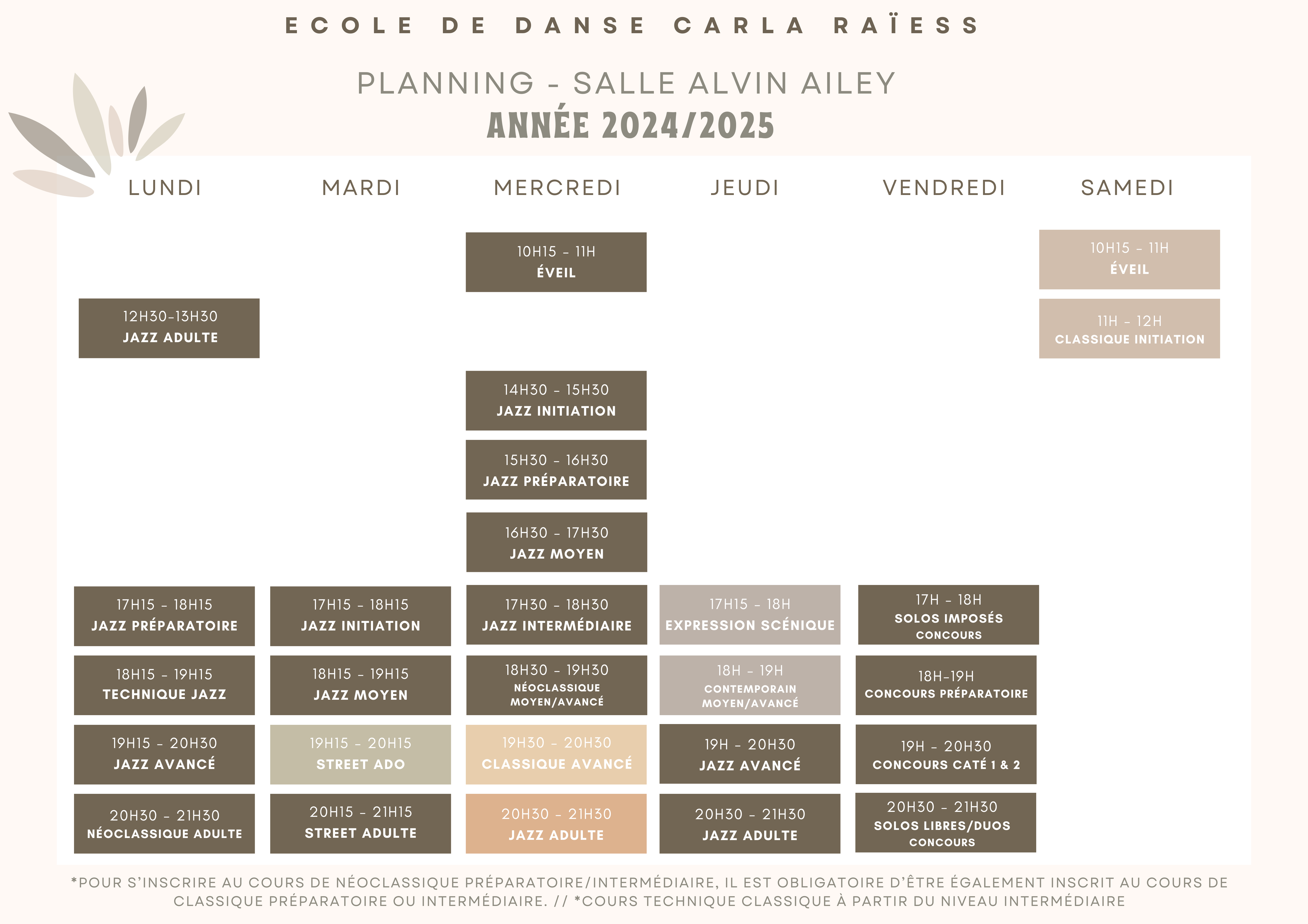 planning école de danse carla raiess à ollioules